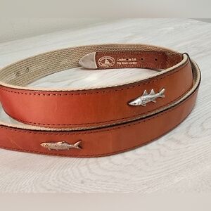 Leather Man Handmade Essex CT Men's Top Grain Leather Belt 42" Tan Cotton Web